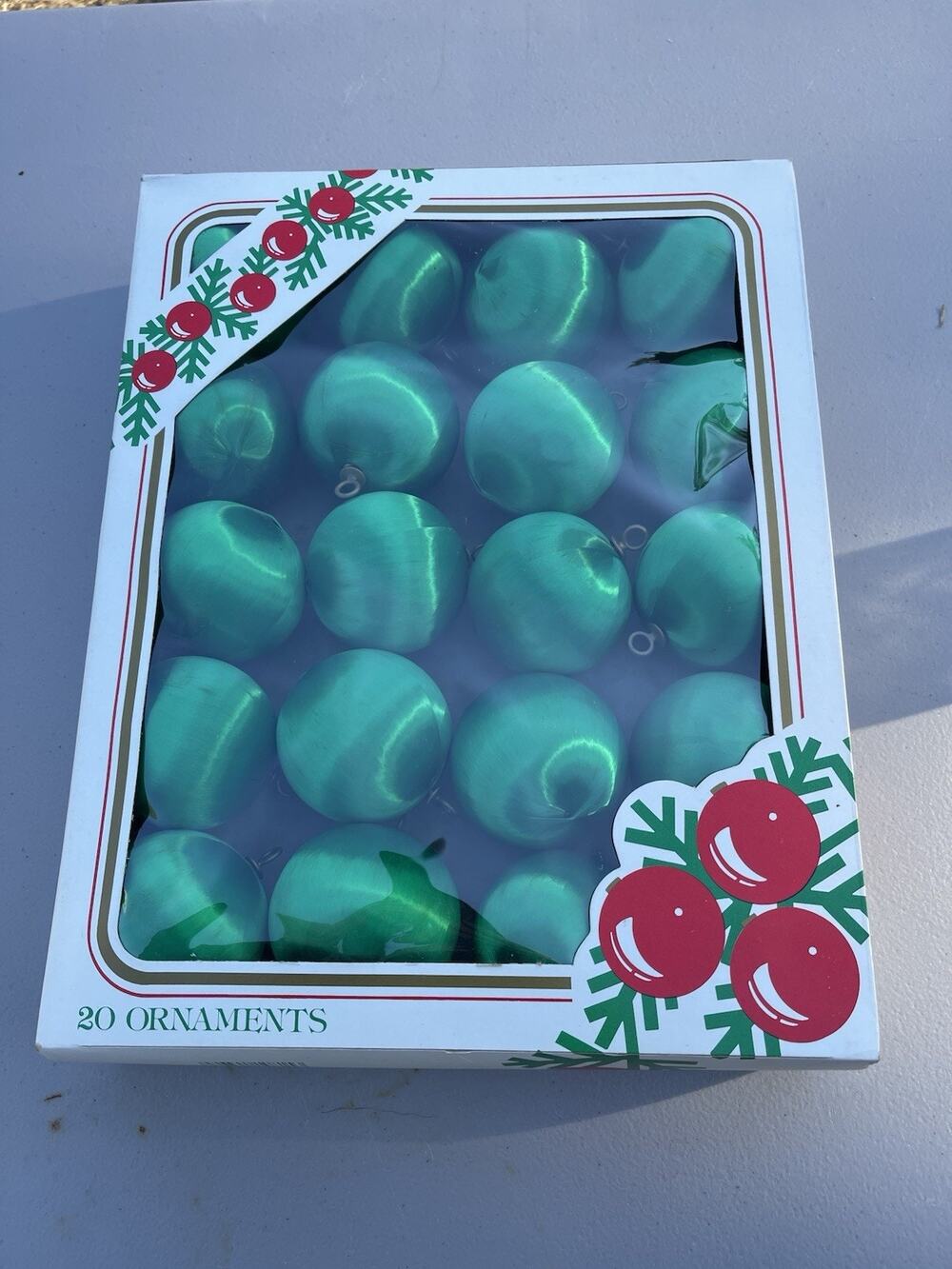 Vintage RAUCH Spun Satin Green Christmas Ornaments Unbreakable Balls 2.5”